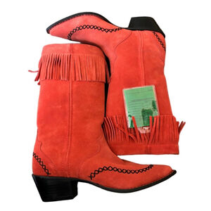 Durango Red Suede Fringe Western Cowboy Boots Women's 7 Rare Color